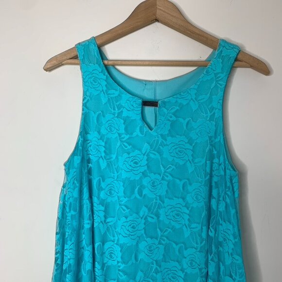 Women's Blue Floral Lace Dress Blouse Tank Top Sleeveless - Picture 6 of 14